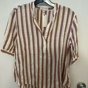 Cloth and Stone Striped Brown and White Women's Top